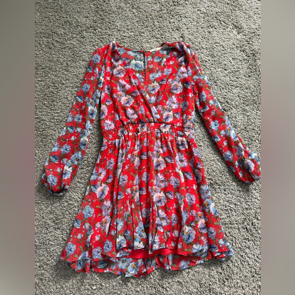 Red Floral Long-Sleeve Dress